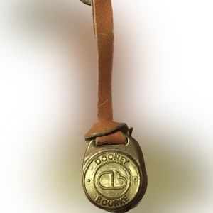 DOONEY & BOURKE VINTAGE BRASS BROWN LEATHER LOGO BAG CHARM KEY FOB KEYCHAIN TAG